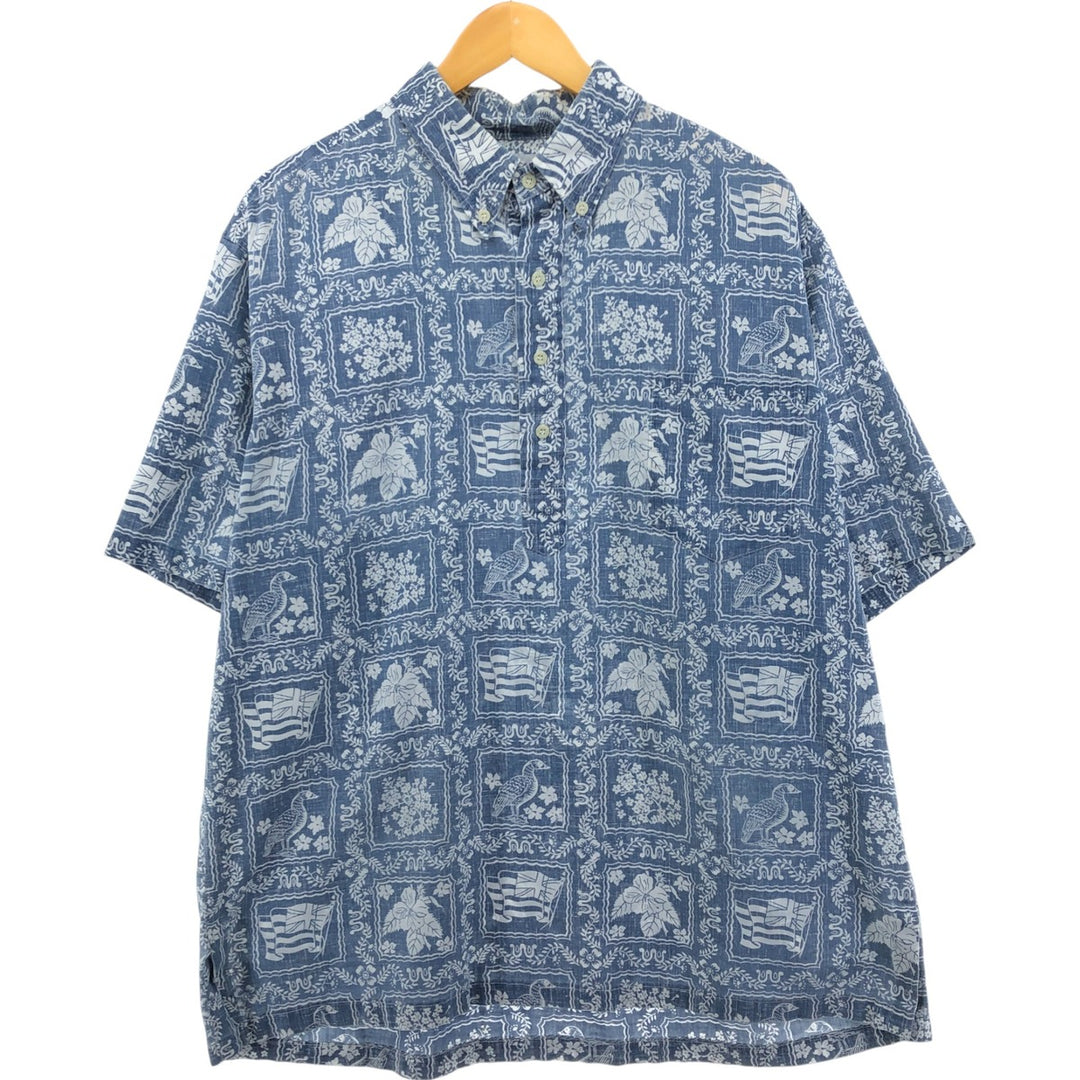 90'S Reyn Spooner Bikini Tag All-Over Print Lahaina Sailor Pullover Button-Down Hawaiian Aloha Shirt cotton navy blue type Vintage Second Hand