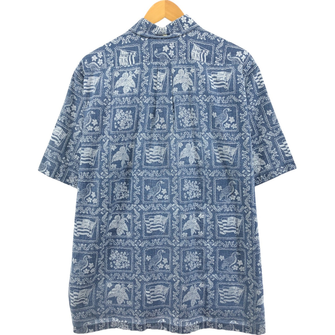 90'S Reyn Spooner Bikini Tag All-Over Print Lahaina Sailor Pullover Button-Down Hawaiian Aloha Shirt cotton navy blue type Vintage Second Hand