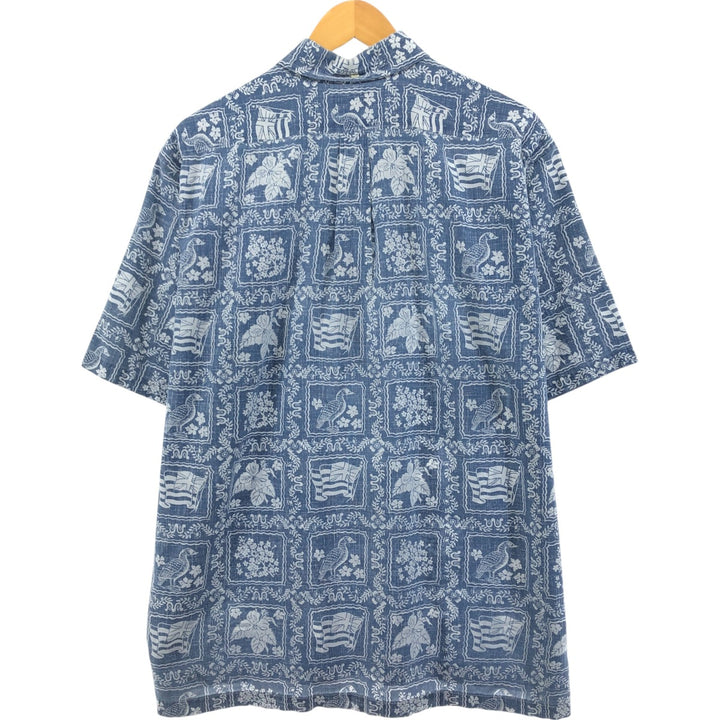90'S Reyn Spooner Bikini Tag All-Over Print Lahaina Sailor Pullover Button-Down Hawaiian Aloha Shirt cotton navy blue type Vintage Second Hand