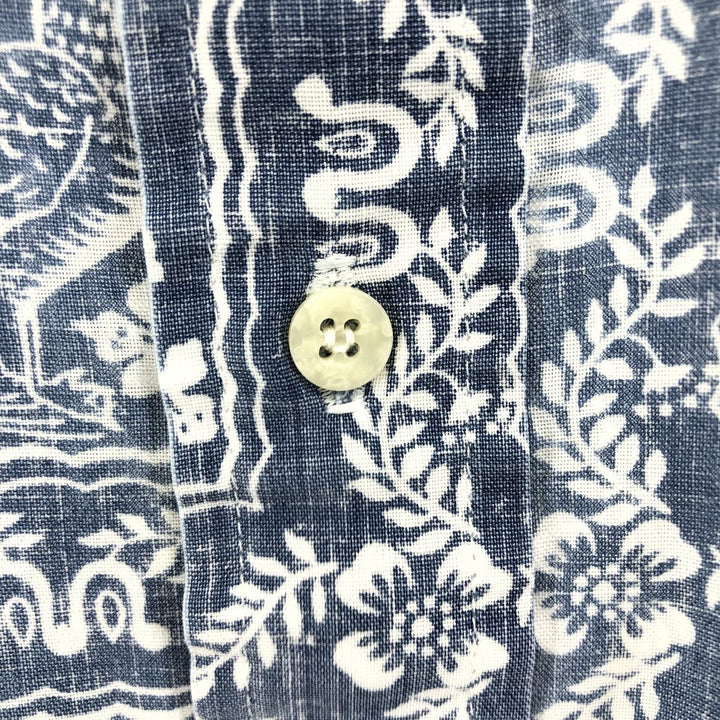 90'S Reyn Spooner Bikini Tag All-Over Print Lahaina Sailor Pullover Button-Down Hawaiian Aloha Shirt cotton navy blue type Vintage Second Hand