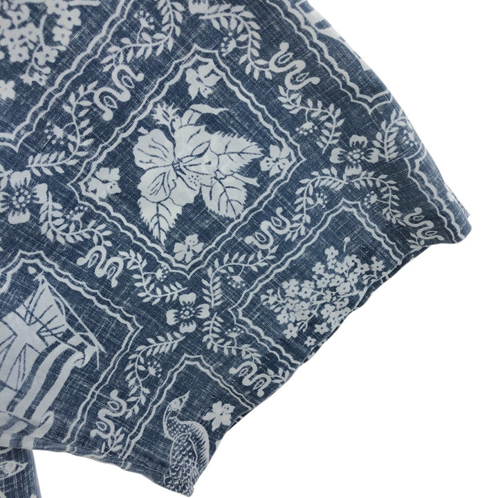 90'S Reyn Spooner Bikini Tag All-Over Print Lahaina Sailor Pullover Button-Down Hawaiian Aloha Shirt cotton navy blue type Vintage Second Hand