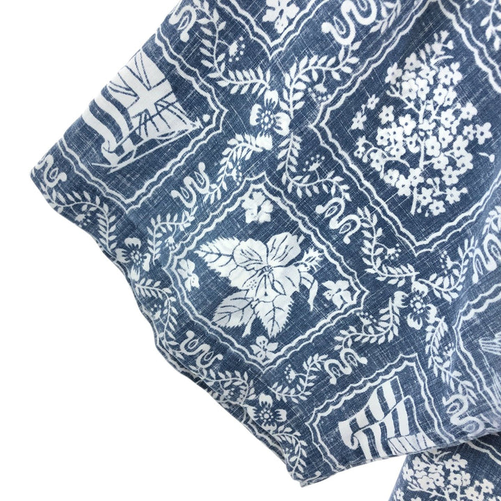 90'S Reyn Spooner Bikini Tag All-Over Print Lahaina Sailor Pullover Button-Down Hawaiian Aloha Shirt cotton navy blue type Vintage Second Hand
