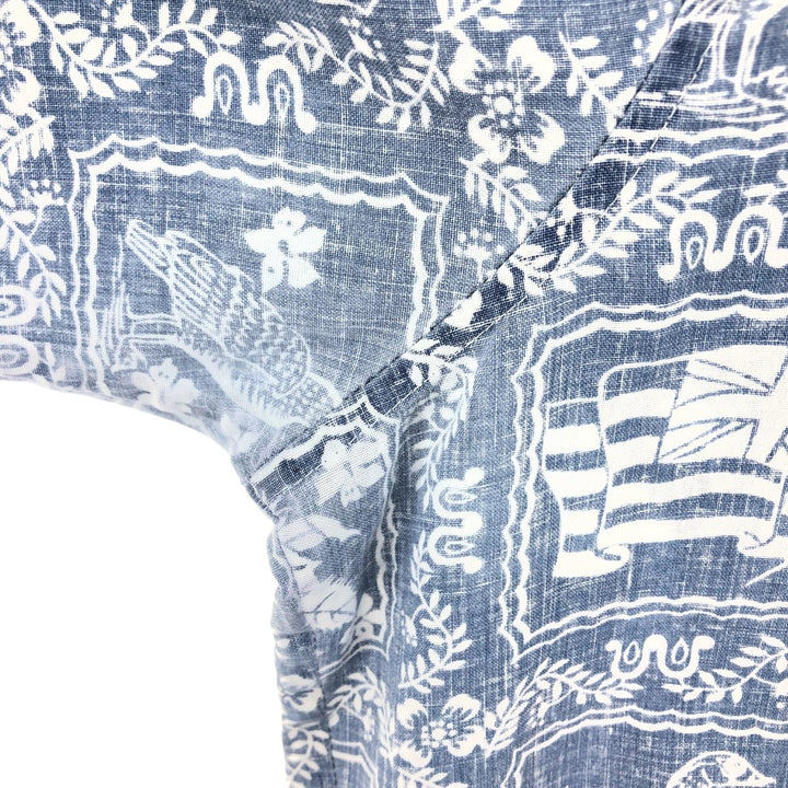 90'S Reyn Spooner Bikini Tag All-Over Print Lahaina Sailor Pullover Button-Down Hawaiian Aloha Shirt cotton navy blue type Vintage Second Hand