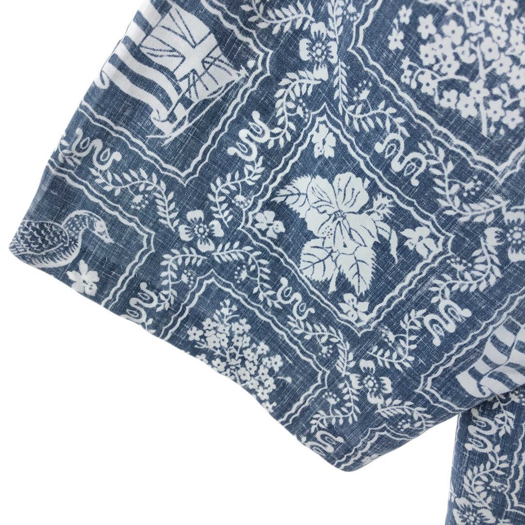 90'S Reyn Spooner Bikini Tag All-Over Print Lahaina Sailor Pullover Button-Down Hawaiian Aloha Shirt cotton navy blue type Vintage Second Hand