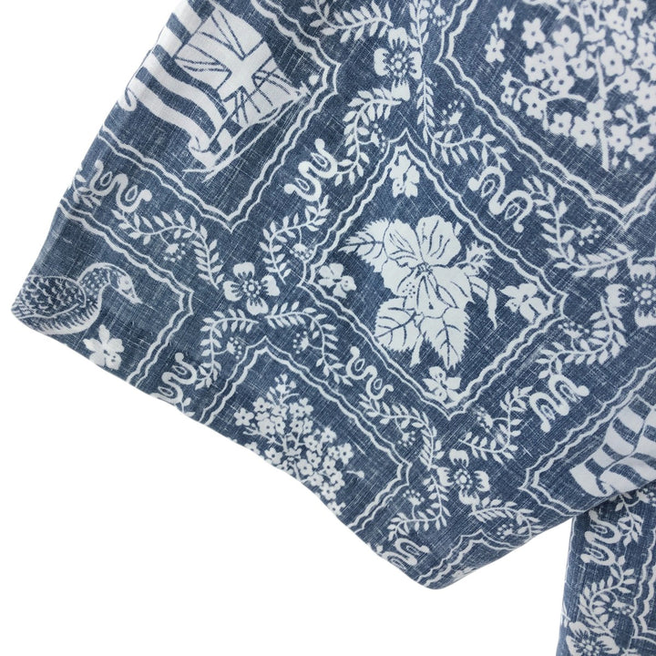 90'S Reyn Spooner Bikini Tag All-Over Print Lahaina Sailor Pullover Button-Down Hawaiian Aloha Shirt cotton navy blue type Vintage Second Hand