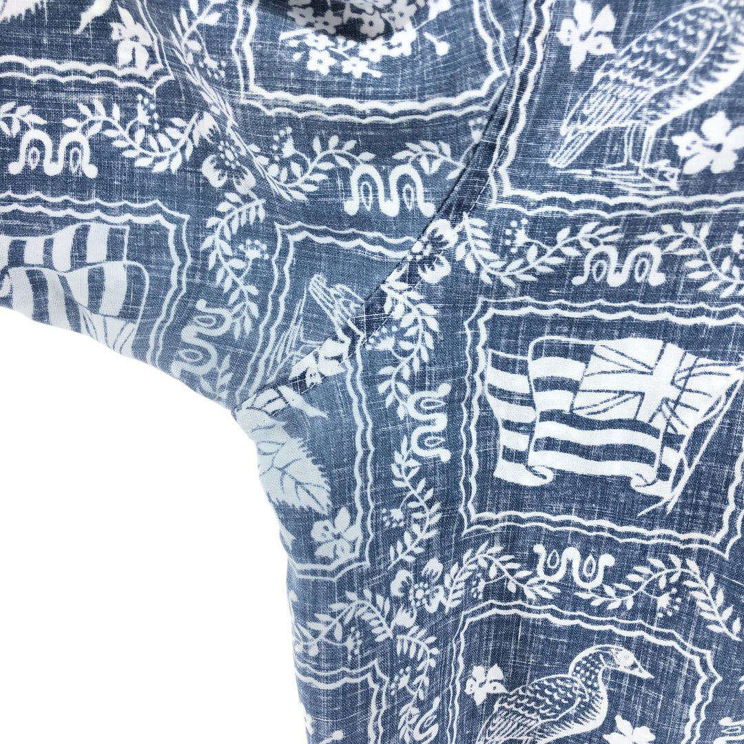 90'S Reyn Spooner Bikini Tag All-Over Print Lahaina Sailor Pullover Button-Down Hawaiian Aloha Shirt cotton navy blue type Vintage Second Hand