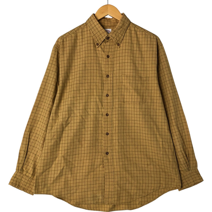 Brooks Brothers 346 Long Sleeve Button-Down Check Shirt, Men's Size L cotton ocher yellow type Vintage Second Hand