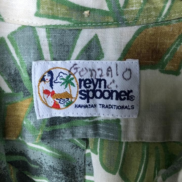 90'S Reyn Spooner Leaf Pattern Button-Down Hawaiian Aloha Shirt, Box Shirt, Men's Size L, Vintage unclear green type Vintage Second Hand
