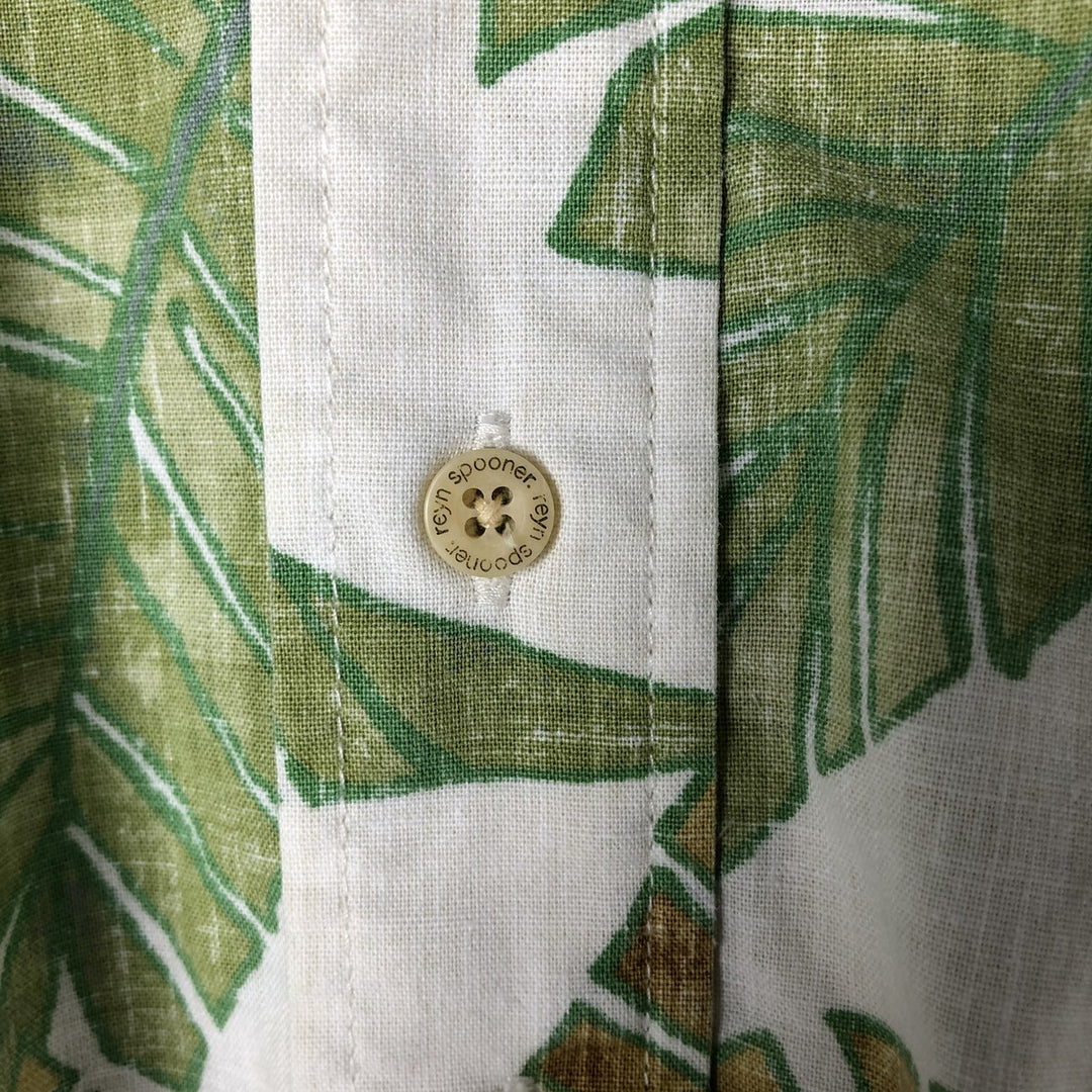 90'S Reyn Spooner Leaf Pattern Button-Down Hawaiian Aloha Shirt, Box Shirt, Men's Size L, Vintage unclear green type Vintage Second Hand