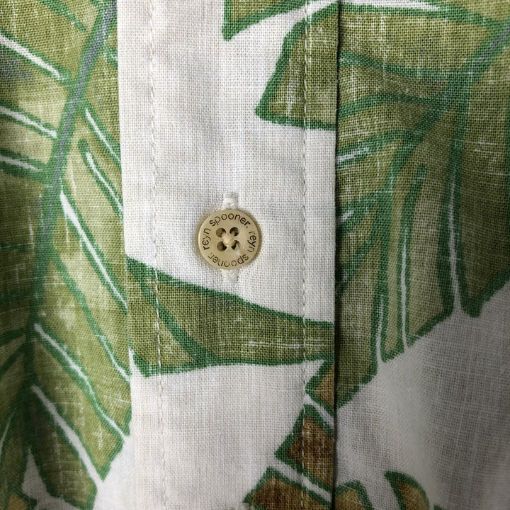 90'S Reyn Spooner Leaf Pattern Button-Down Hawaiian Aloha Shirt, Box Shirt, Men's Size L, Vintage unclear green type Vintage Second Hand
