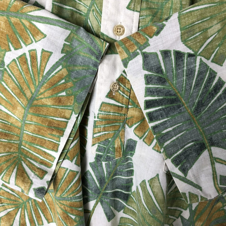 90'S Reyn Spooner Leaf Pattern Button-Down Hawaiian Aloha Shirt, Box Shirt, Men's Size L, Vintage unclear green type Vintage Second Hand