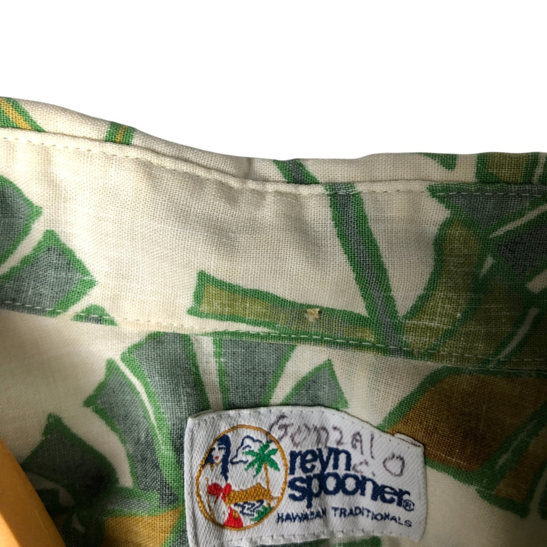 90'S Reyn Spooner Leaf Pattern Button-Down Hawaiian Aloha Shirt, Box Shirt, Men's Size L, Vintage unclear green type Vintage Second Hand