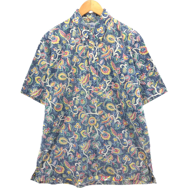 90'S Reyn Spooner Swimsuit Tag Bikini Tag All-over Botanical Pattern Pullover Button-down Hawaiian Aloha Shirt unclear navy blue type Vintage Second Hand