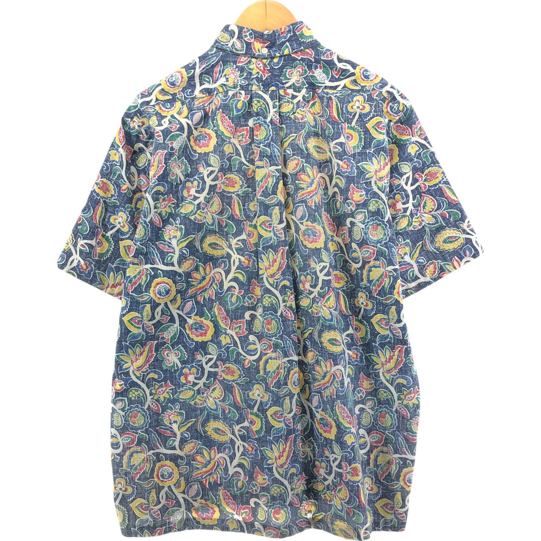 90'S Reyn Spooner Swimsuit Tag Bikini Tag All-over Botanical Pattern Pullover Button-down Hawaiian Aloha Shirt unclear navy blue type Vintage Second Hand