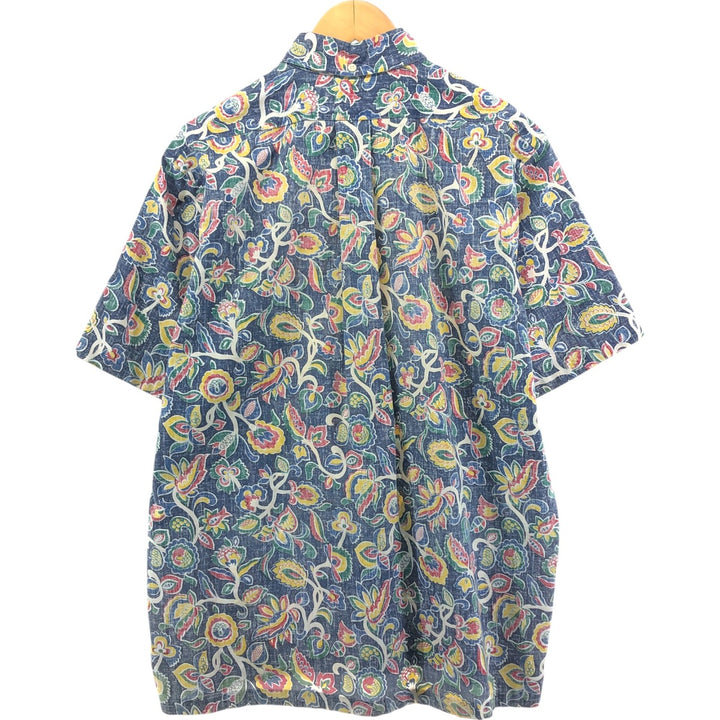 90'S Reyn Spooner Swimsuit Tag Bikini Tag All-over Botanical Pattern Pullover Button-down Hawaiian Aloha Shirt unclear navy blue type Vintage Second Hand