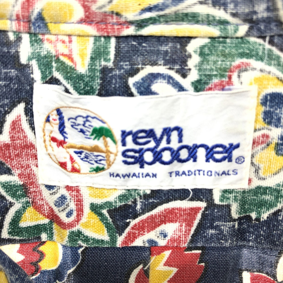 90'S Reyn Spooner Swimsuit Tag Bikini Tag All-over Botanical Pattern Pullover Button-down Hawaiian Aloha Shirt unclear navy blue type Vintage Second Hand