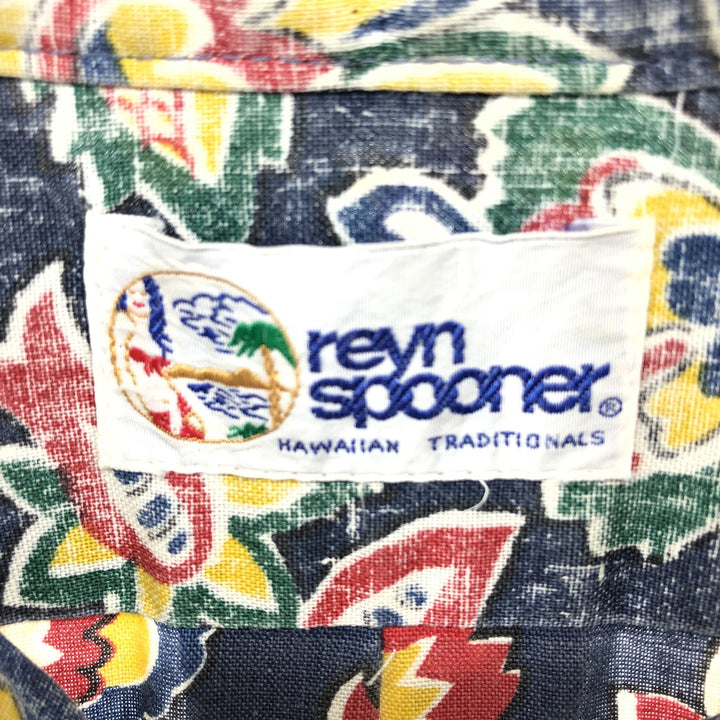 90'S Reyn Spooner Swimsuit Tag Bikini Tag All-over Botanical Pattern Pullover Button-down Hawaiian Aloha Shirt unclear navy blue type Vintage Second Hand