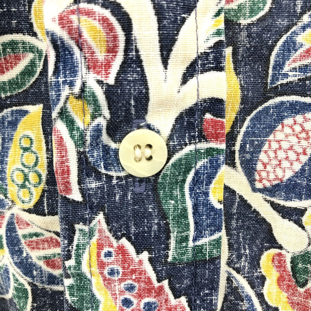 90'S Reyn Spooner Swimsuit Tag Bikini Tag All-over Botanical Pattern Pullover Button-down Hawaiian Aloha Shirt unclear navy blue type Vintage Second Hand