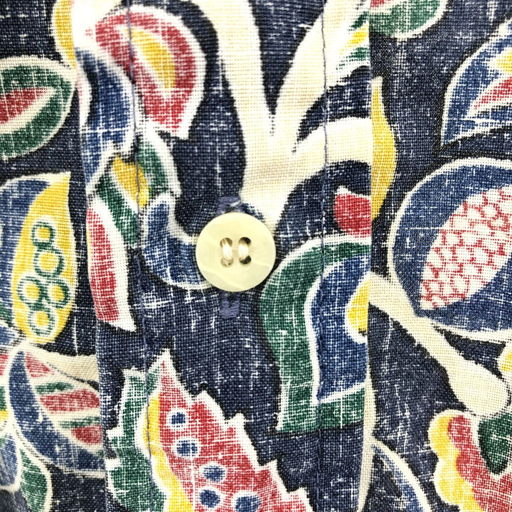 90'S Reyn Spooner Swimsuit Tag Bikini Tag All-over Botanical Pattern Pullover Button-down Hawaiian Aloha Shirt unclear navy blue type Vintage Second Hand
