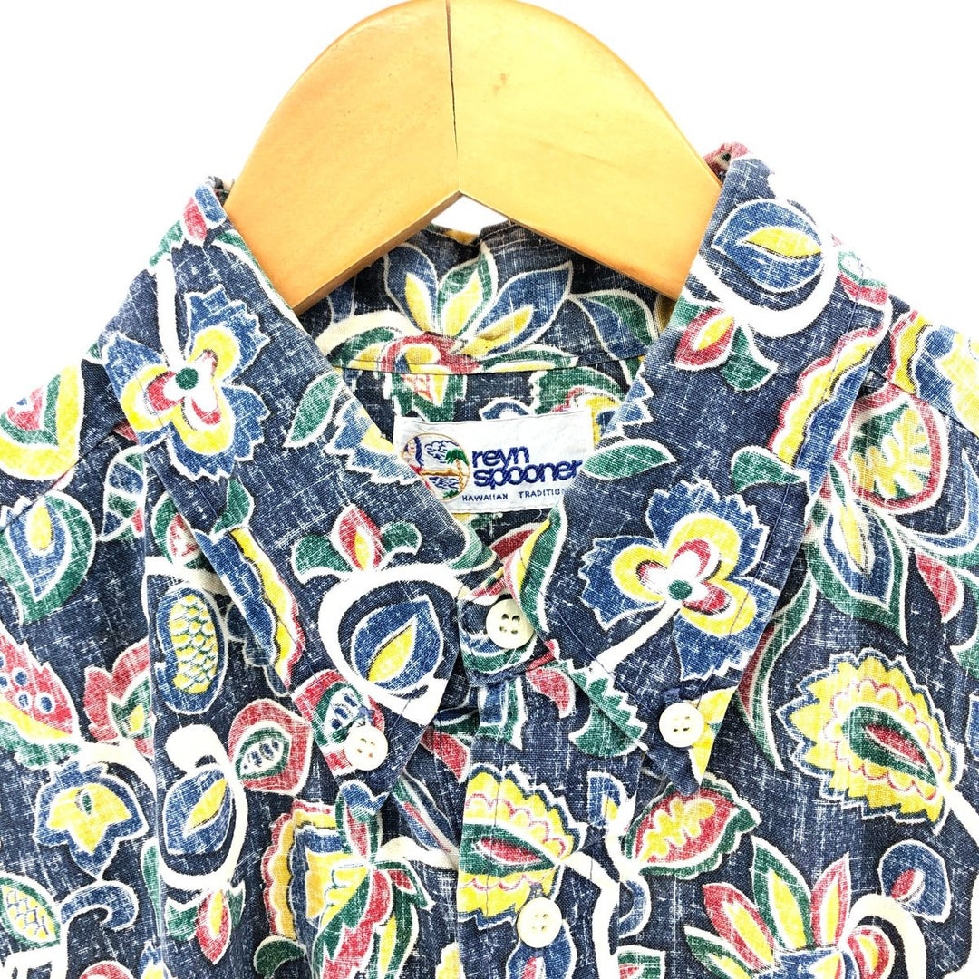 90'S Reyn Spooner Swimsuit Tag Bikini Tag All-over Botanical Pattern Pullover Button-down Hawaiian Aloha Shirt unclear navy blue type Vintage Second Hand