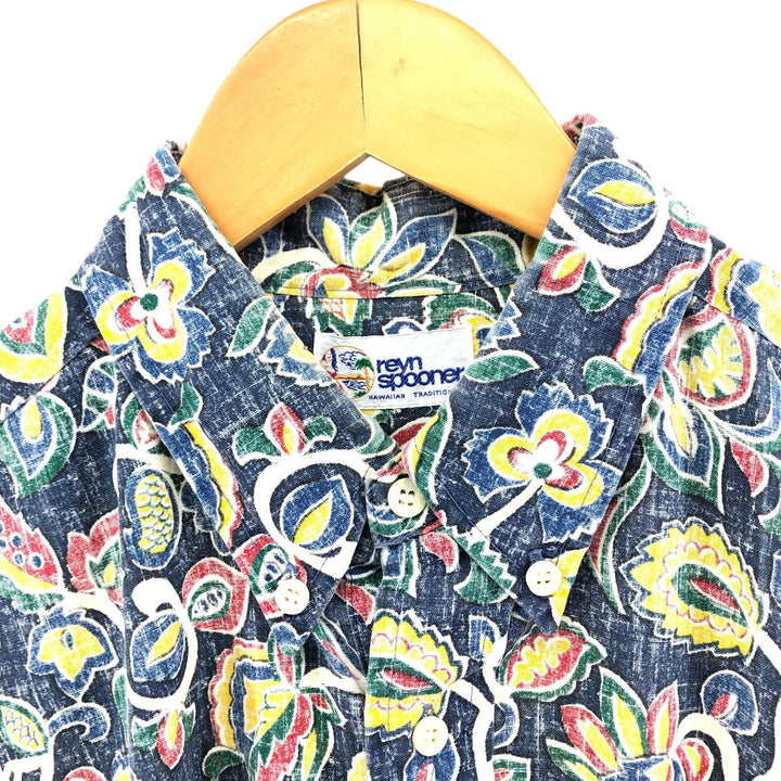 90'S Reyn Spooner Swimsuit Tag Bikini Tag All-over Botanical Pattern Pullover Button-down Hawaiian Aloha Shirt unclear navy blue type Vintage Second Hand