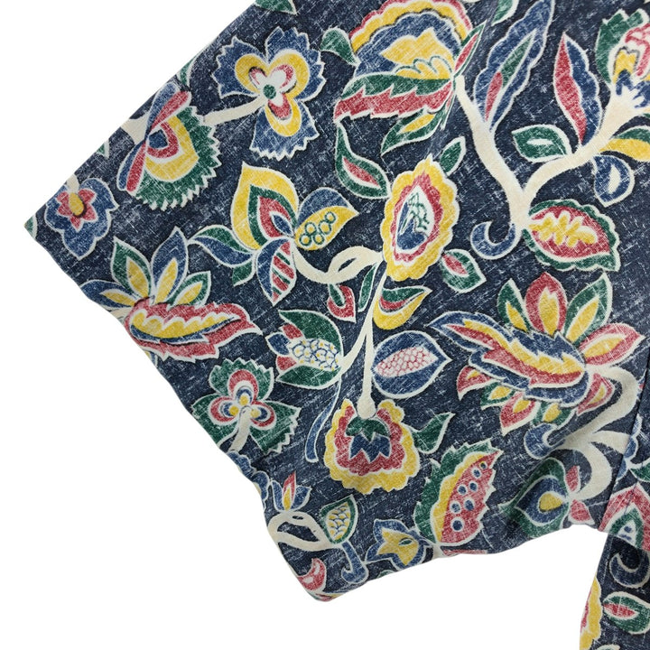 90'S Reyn Spooner Swimsuit Tag Bikini Tag All-over Botanical Pattern Pullover Button-down Hawaiian Aloha Shirt unclear navy blue type Vintage Second Hand
