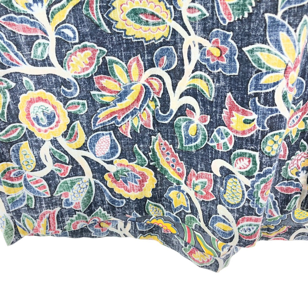 90'S Reyn Spooner Swimsuit Tag Bikini Tag All-over Botanical Pattern Pullover Button-down Hawaiian Aloha Shirt unclear navy blue type Vintage Second Hand