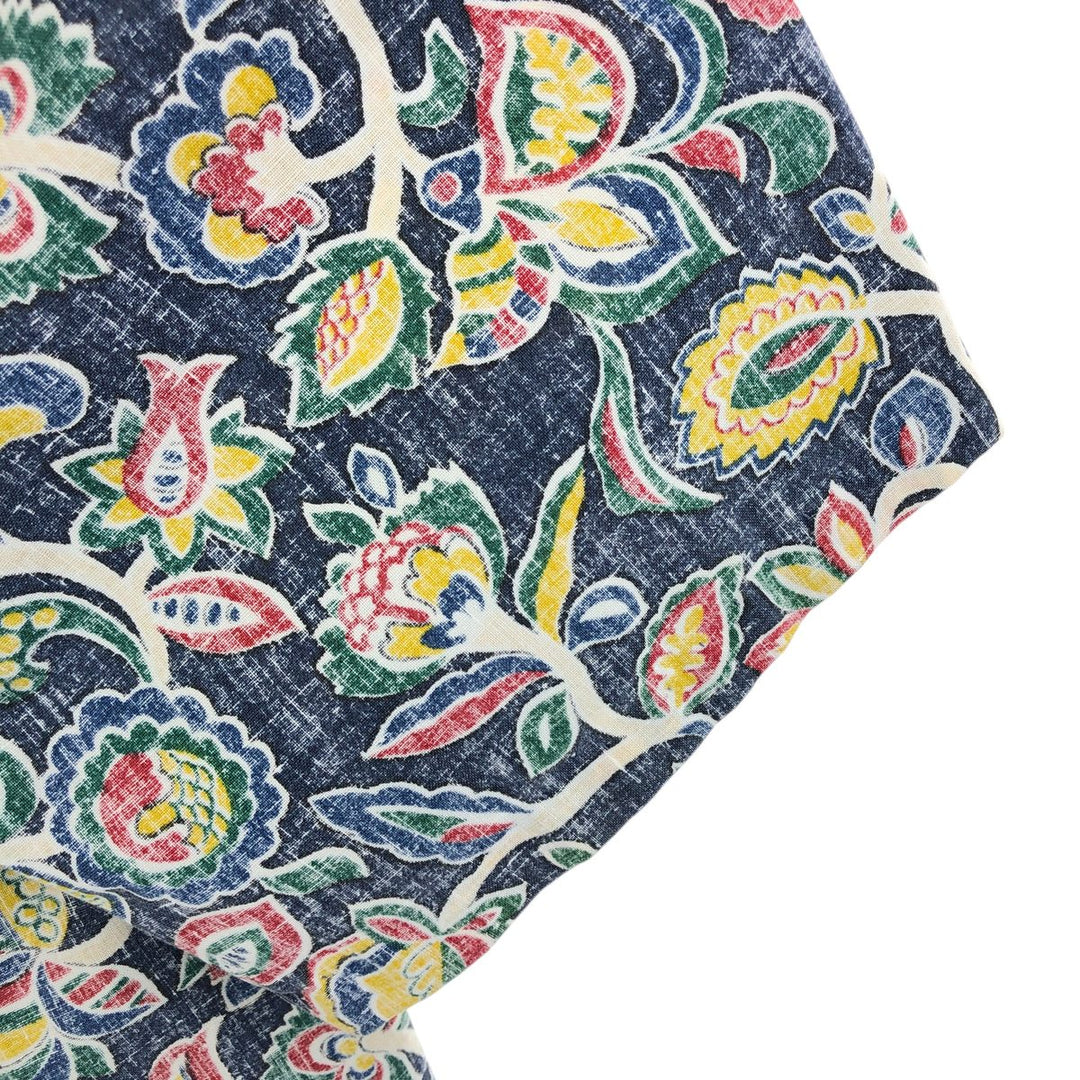 90'S Reyn Spooner Swimsuit Tag Bikini Tag All-over Botanical Pattern Pullover Button-down Hawaiian Aloha Shirt unclear navy blue type Vintage Second Hand