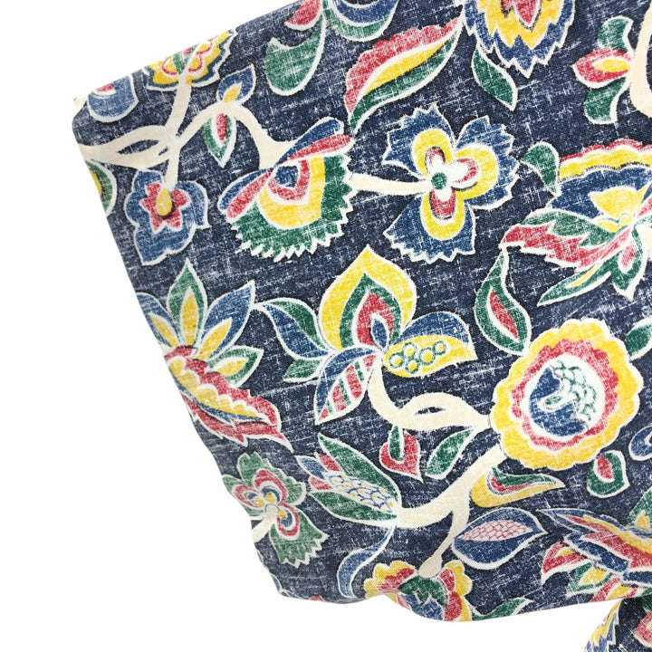90'S Reyn Spooner Swimsuit Tag Bikini Tag All-over Botanical Pattern Pullover Button-down Hawaiian Aloha Shirt unclear navy blue type Vintage Second Hand