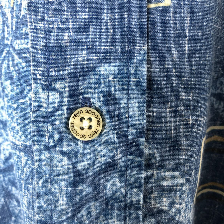 90'S Reyn Spooner Hibiscus Pattern Button-Down Hawaiian Aloha Shirt, Made in Hawaii, Men's M Size, Vintage cotton blue type Vintage Second Hand