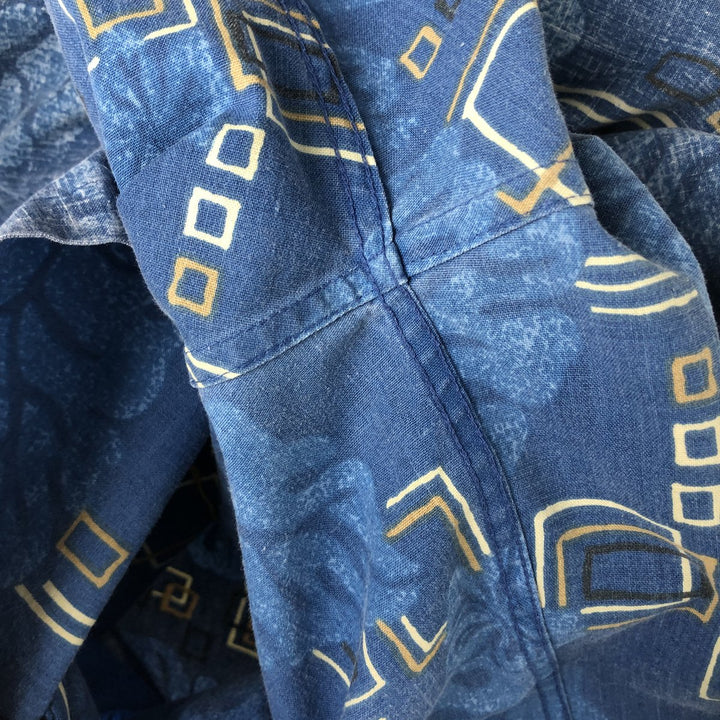 90'S Reyn Spooner Hibiscus Pattern Button-Down Hawaiian Aloha Shirt, Made in Hawaii, Men's M Size, Vintage cotton blue type Vintage Second Hand