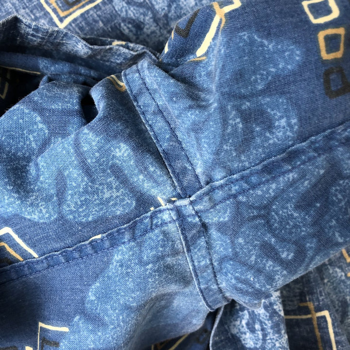 90'S Reyn Spooner Hibiscus Pattern Button-Down Hawaiian Aloha Shirt, Made in Hawaii, Men's M Size, Vintage cotton blue type Vintage Second Hand