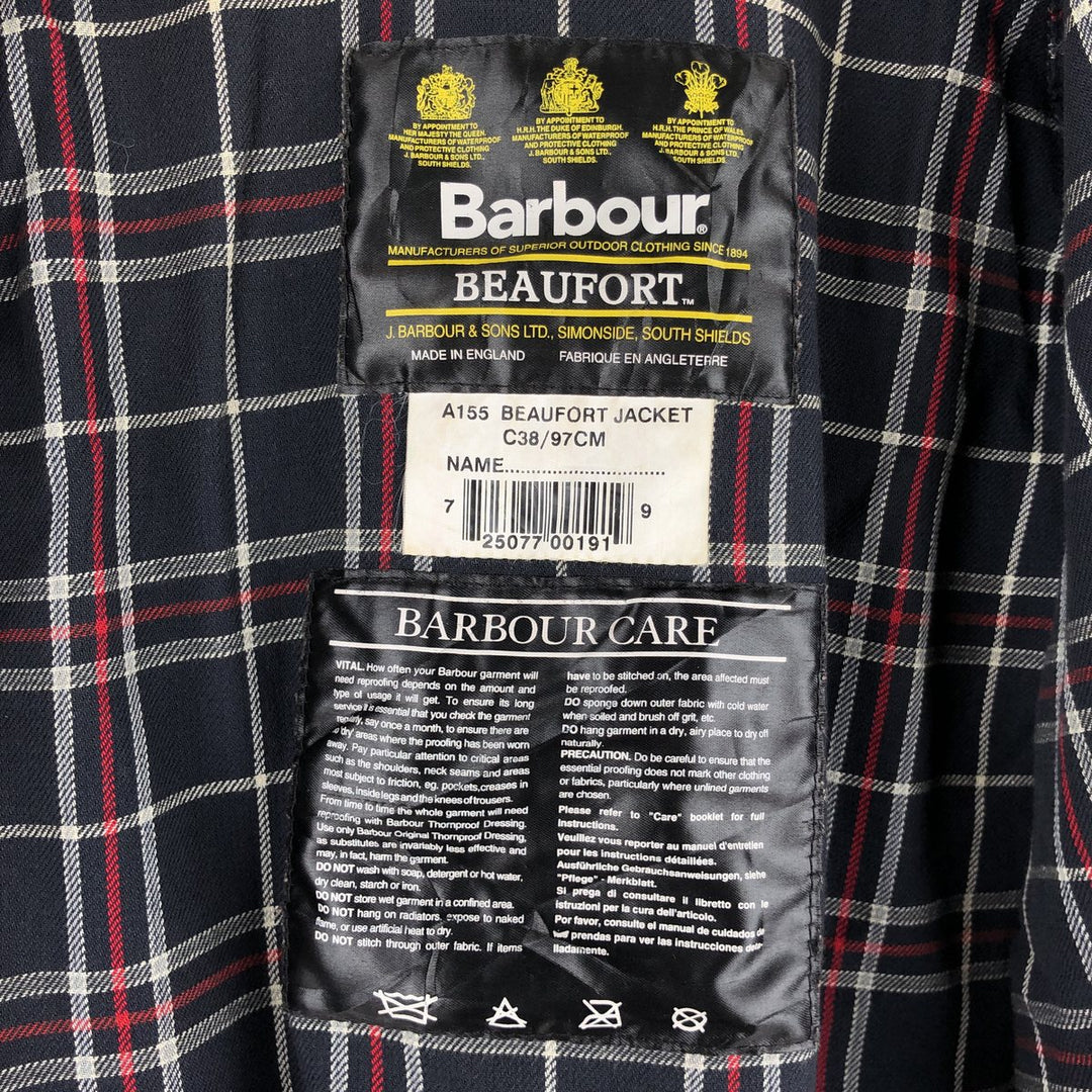 2000'S Barbour Beaufort 3 Warrant Oiled Hunting Jacket, Made in England, C38, Men's Size M cotton navy blue type Vintage Second Hand