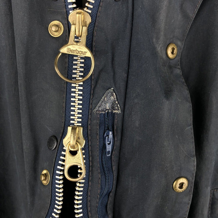 2000'S Barbour Beaufort 3 Warrant Oiled Hunting Jacket, Made in England, C38, Men's Size M cotton navy blue type Vintage Second Hand