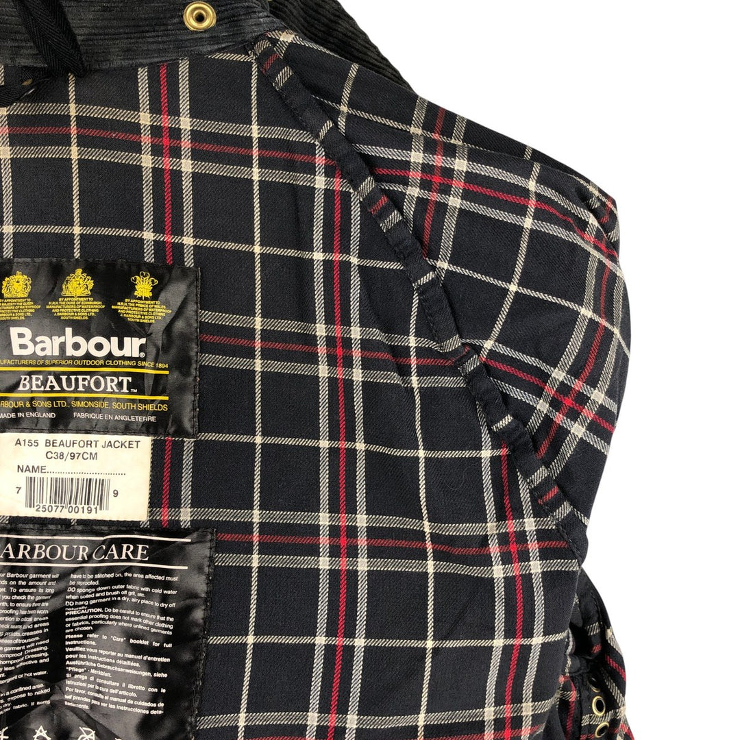 2000'S Barbour Beaufort 3 Warrant Oiled Hunting Jacket, Made in England, C38, Men's Size M cotton navy blue type Vintage Second Hand
