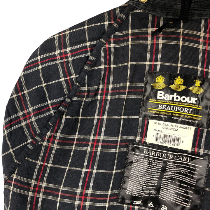 2000'S Barbour Beaufort 3 Warrant Oiled Hunting Jacket, Made in England, C38, Men's Size M cotton navy blue type Vintage Second Hand