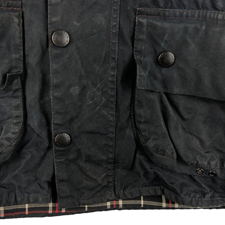 2000'S Barbour Beaufort 3 Warrant Oiled Hunting Jacket, Made in England, C38, Men's Size M cotton navy blue type Vintage Second Hand