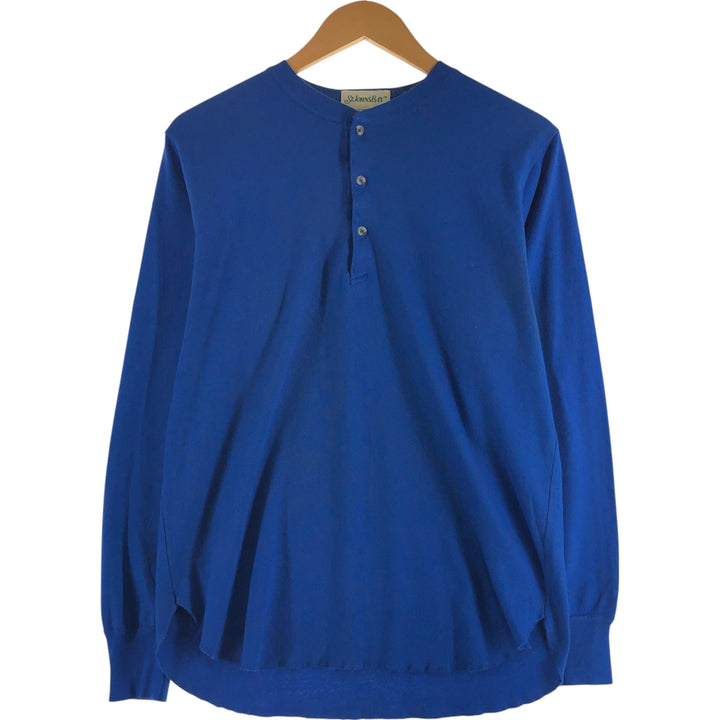 90'S St. John's Bay Henley neck long T-shirt, long sleeve T, made in the USA, men's size L, vintage cotton blue type Vintage Second Hand