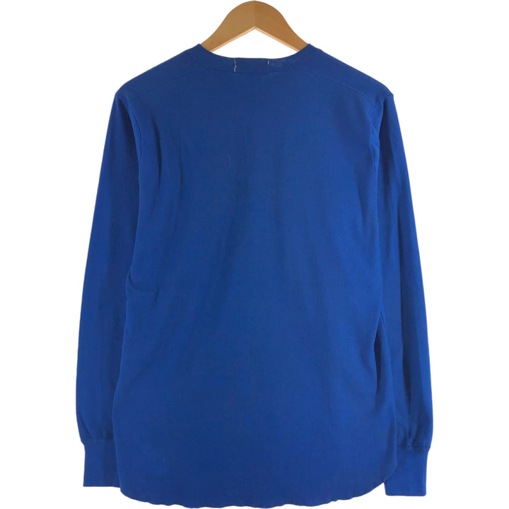 90'S St. John's Bay Henley neck long T-shirt, long sleeve T, made in the USA, men's size L, vintage cotton blue type Vintage Second Hand