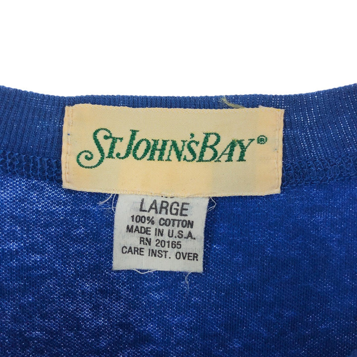 90'S St. John's Bay Henley neck long T-shirt, long sleeve T, made in the USA, men's size L, vintage cotton blue type Vintage Second Hand