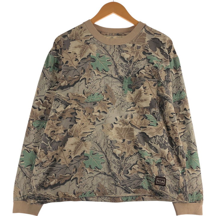90'S WALLS Camouflage Pattern Real Tree Camo Long T-Shirt Long T Men's L Size Vintage unclear Beige type Vintage Second Hand