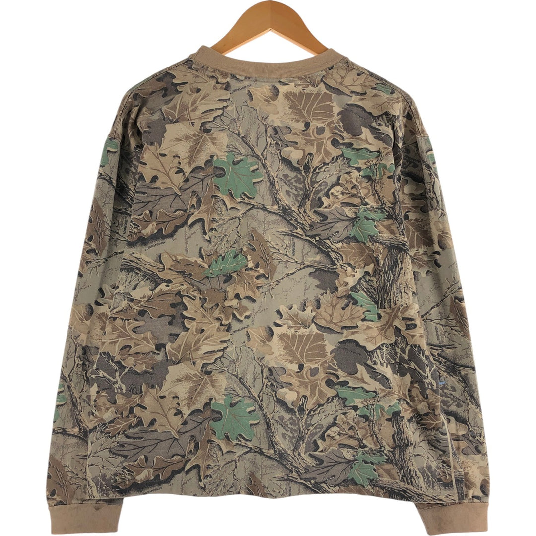 90'S WALLS Camouflage Pattern Real Tree Camo Long T-Shirt Long T Men's L Size Vintage unclear Beige type Vintage Second Hand
