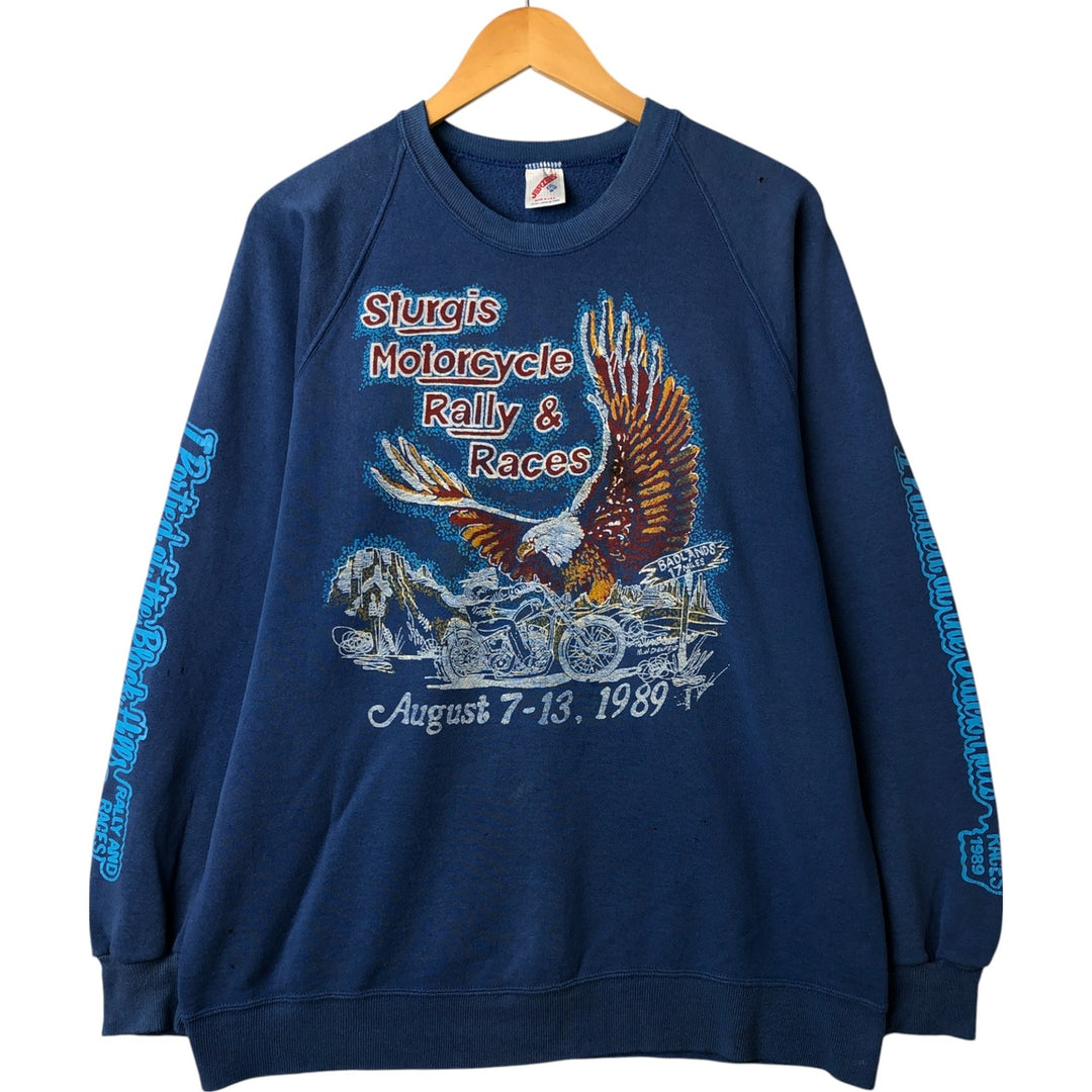 Vintage 80s-90'S Jersey Eagle Print Sweatshirt, Made in USA, Men's XXL cotton navy blue type Vintage Second Hand