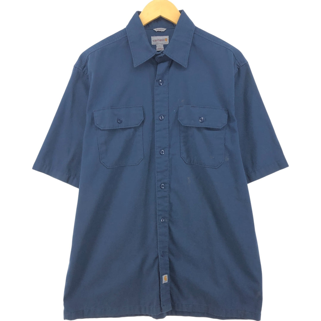 Carhartt Short Sleeve Work Shirt, Box Shirt, Men's Size L polyester navy blue type Vintage Second Hand