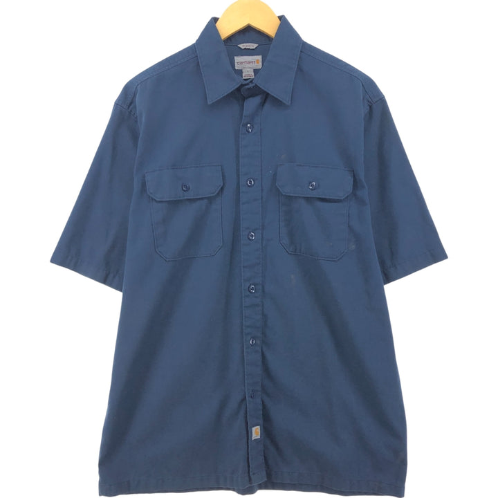Carhartt Short Sleeve Work Shirt, Box Shirt, Men's Size L polyester navy blue type Vintage Second Hand