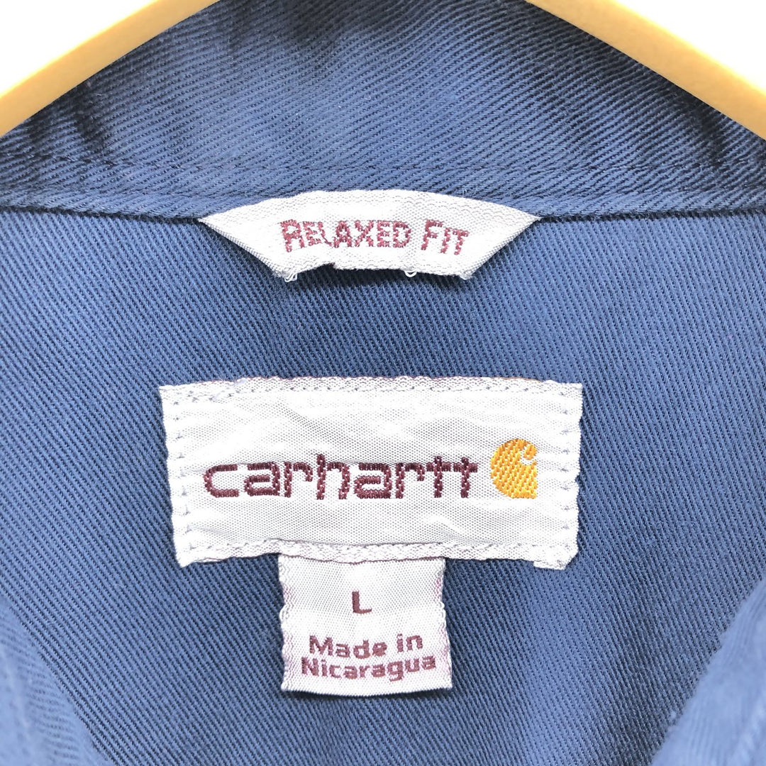 Carhartt Short Sleeve Work Shirt, Box Shirt, Men's Size L polyester navy blue type Vintage Second Hand
