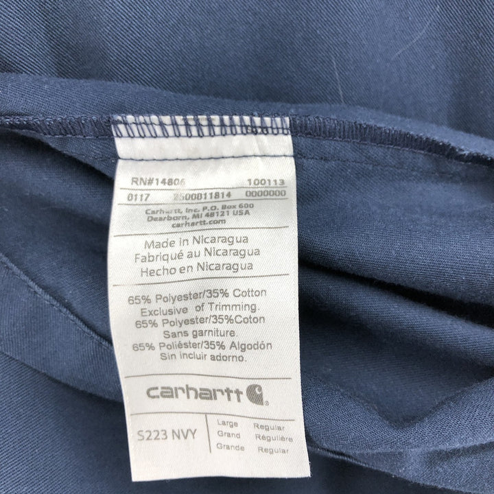 Carhartt Short Sleeve Work Shirt, Box Shirt, Men's Size L polyester navy blue type Vintage Second Hand