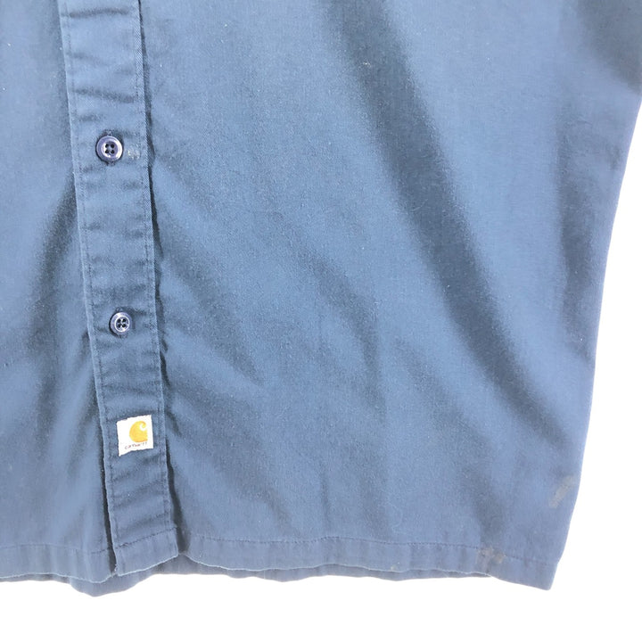 Carhartt Short Sleeve Work Shirt, Box Shirt, Men's Size L polyester navy blue type Vintage Second Hand