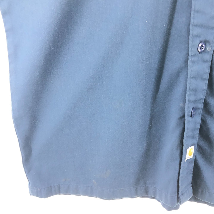 Carhartt Short Sleeve Work Shirt, Box Shirt, Men's Size L polyester navy blue type Vintage Second Hand