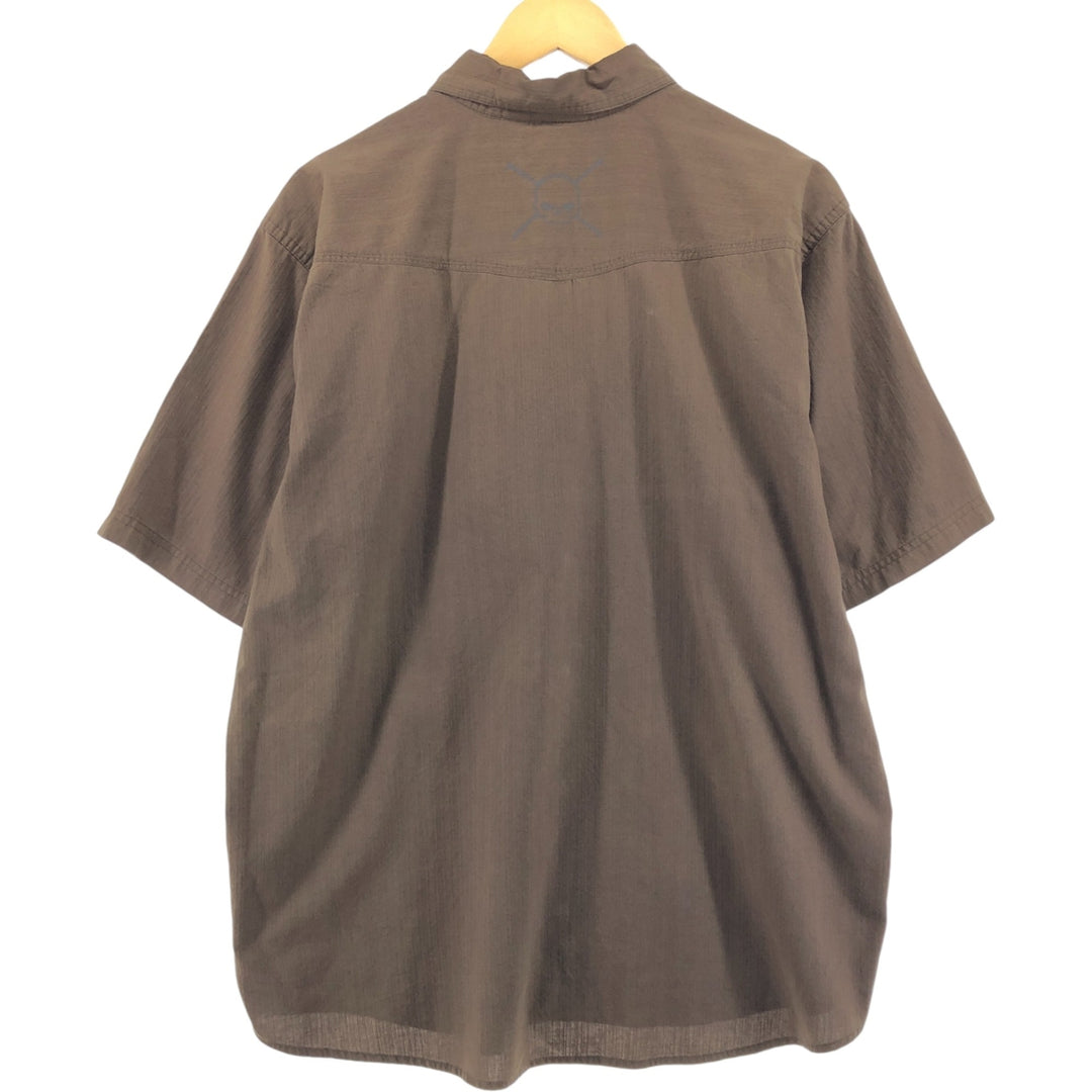 Harley-Davidson Skull Pattern Hidden Button Down Short Sleeve Work Shirt Men's XL cotton brown type Vintage Second Hand